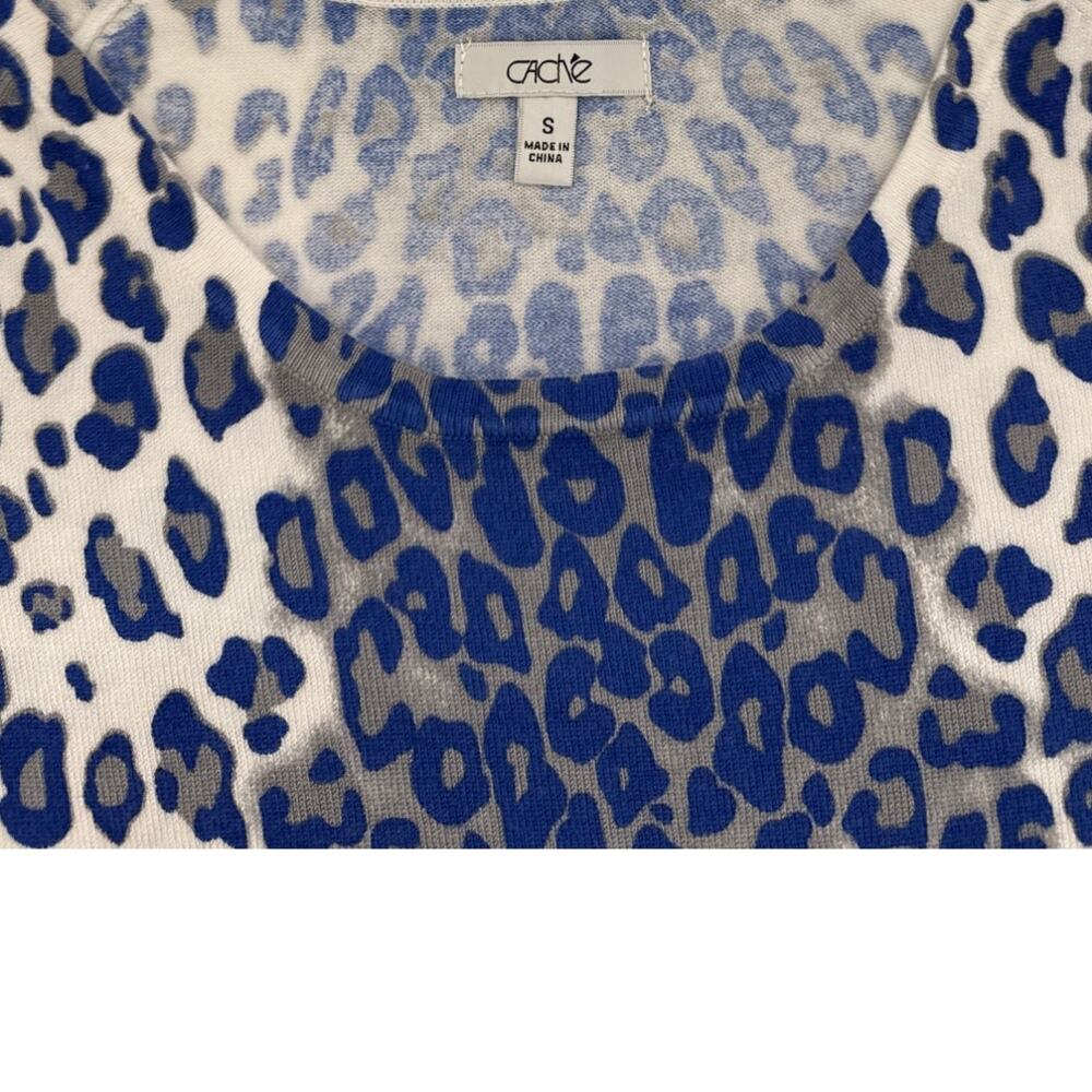 Cache Cold Shoulder Blue Leopard Print Short-Slee… - image 4